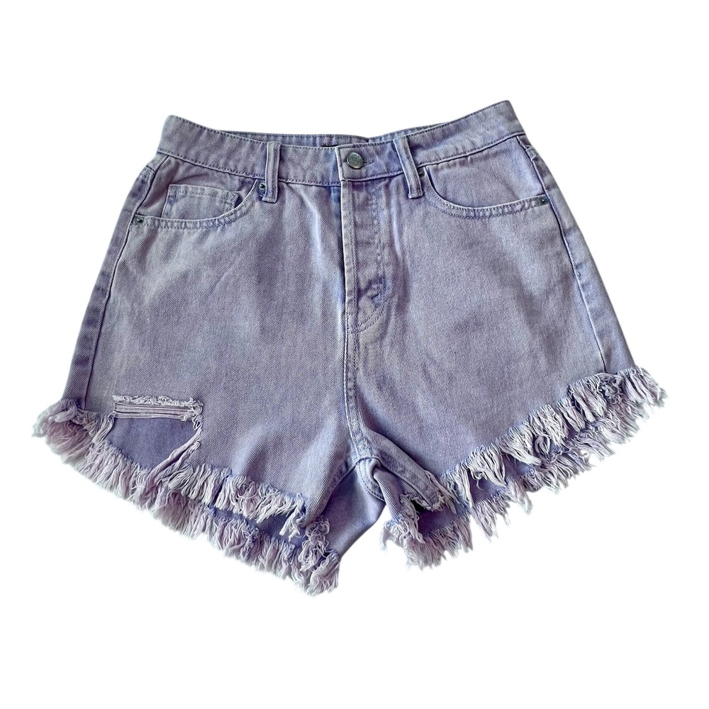 Wild Fable Lavender Purple Highest Rise Distressed Denim Shorts Button Fly 6